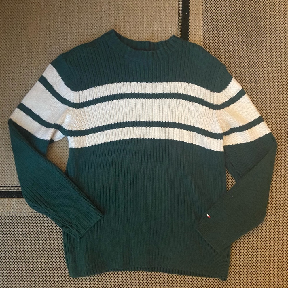 Tommy Hilfiger green stripped sweater, Size S